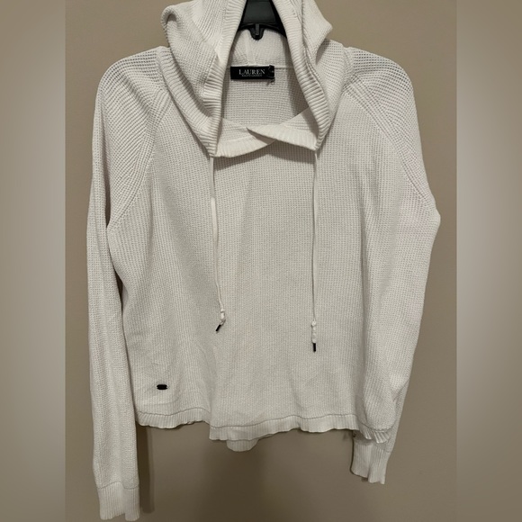 Women RALPH LAUREN Solid White Waffle Cowl Neck Pullover Top Shirt Size Large - Picture 6 of 6